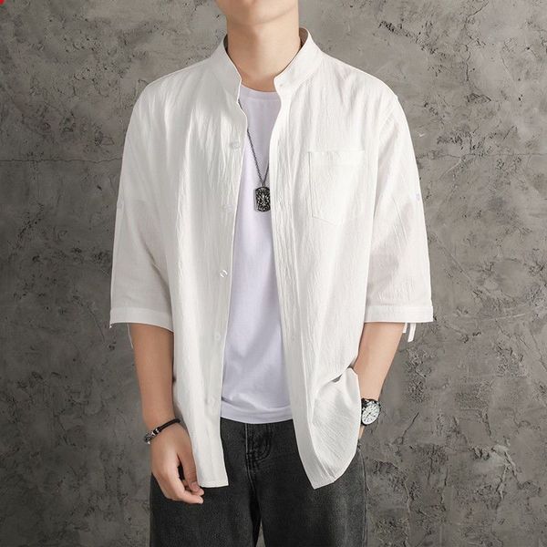 

men's casual shirts 2023 summer solid color loose stand collar single breasted shirt chinese fashion korean version versatile 230329, White;black