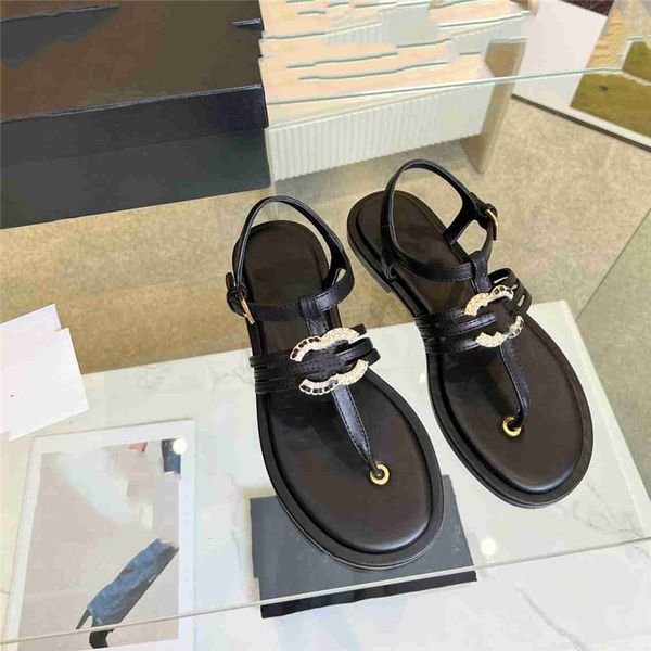 

fashion women's sandals 2023 channel luxury brand summer popular leather high heel sandals leisure holiday flats 010-012, Black