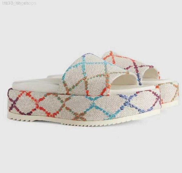 

2022 women's fashion thick soled slippers girls printing embroidered canvas slide sandals designer slipper size 35-42, Black