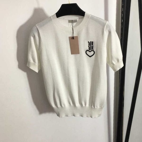 

23ss designer clothes women tee womens knits t-shirt round neck chest love embroidered monogram short sleeve knitted women clothes a1, White