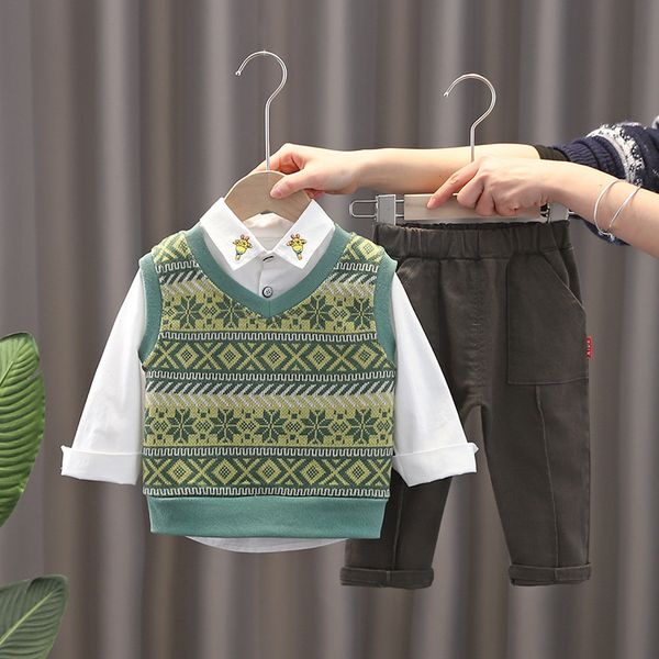 

waistcoat olekid spring autumn boys 3pcs clothing set knitted sweater vest embroidery cotton shirt pants baby boys clothes suit 230329, Camo
