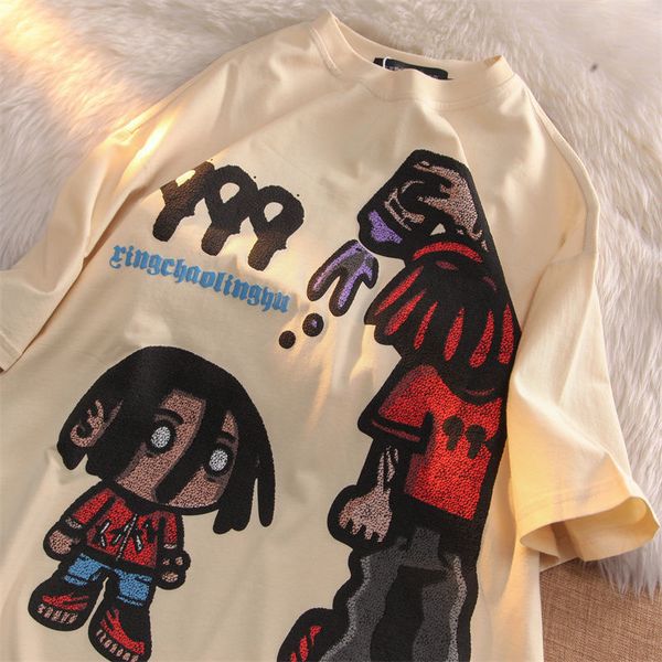 

men's tshirts american retro fashion hip hop printing design high street couple dress men and women loose short sleeved t shirts men an, White;black