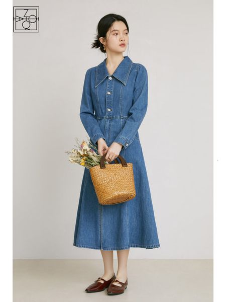 

casual dresses ziqiao 100% cotton french retro long denim dress women's spring dress high-waisted slim fishtail dress for women 230329, Black;gray