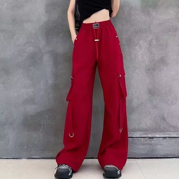 

women's pants cargo harem side pockets ribbons black hip hop casual male joggers trousers fashion streetwear harajuku female pant 23032, Black;white