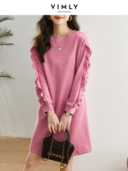 

casual dresses vimly sweet pink sweatshirt dresses for women girls spring fashion chic ruffled drop sleeve straight loose casual dress 23032, Black;gray