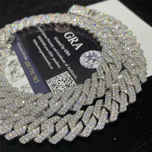 

ale stock 12mm14mm 925 silver cuban links vvs moissanite iced out diamond necklace bust down hip hop chain