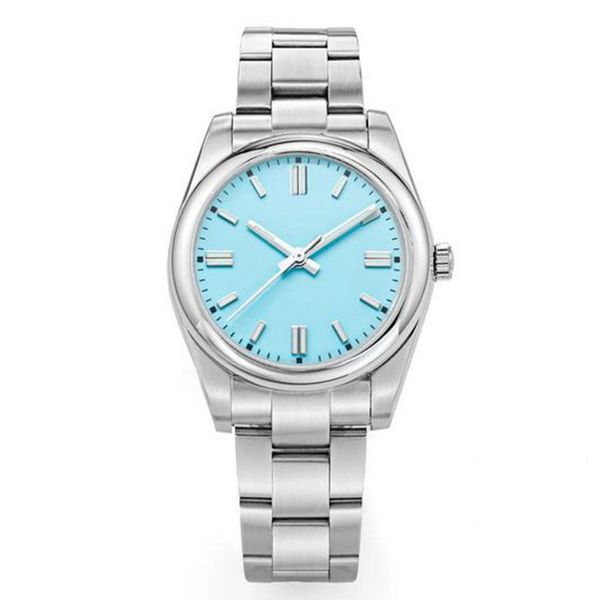 

designer oyster woman watch blue perpetual 36mm blue dial sapphire glass automatic mechanical montre stainless turquoise motion endurance wa, Slivery;brown