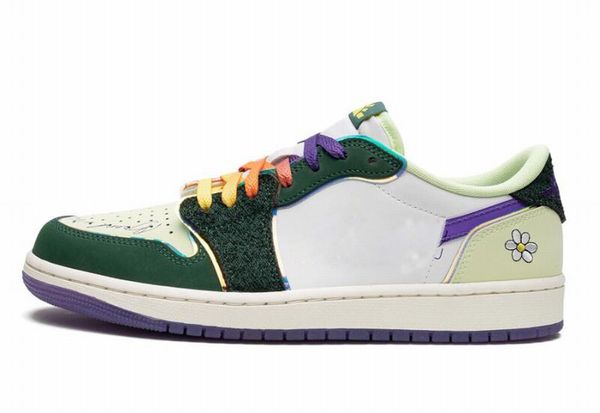 

with box 1 low 2023 doernbecher basketball shoes men women 1s green court purple white sneaker