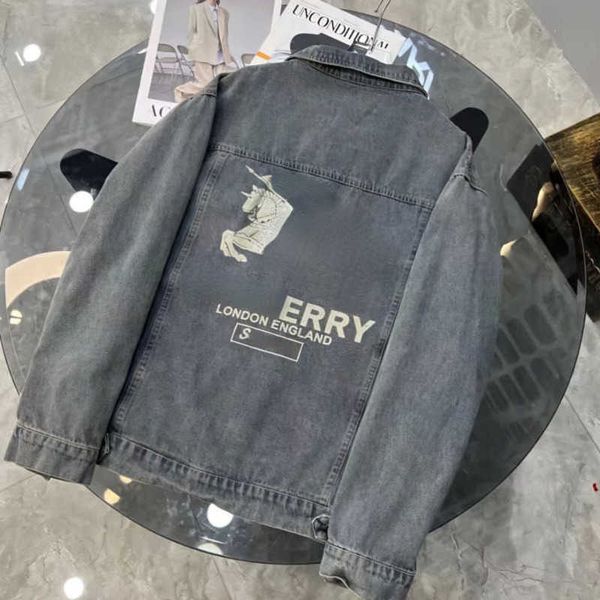 

bby men women denim jacket tb warhorse printing baseball jackets burb designer jacket fashion vintage colting mens cardigan denim coat casua, Black;brown