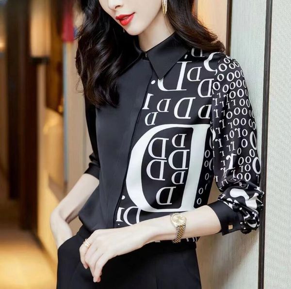 

silk print brown shirt women long sleeve lapel button designer blouses office ladies shirts runway woman clothes blouse elegant, White