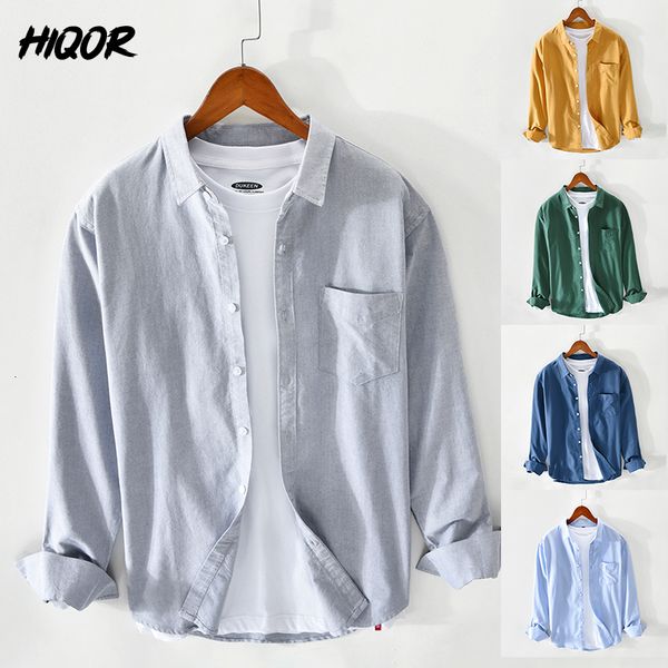 

men's casual shirts hiqor brand men's clothing solid oxford camisas cotton vintage simple shirts for men all-match blusas casual, White;black