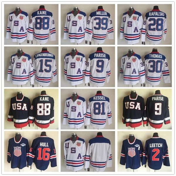 

usa teams vintage version jersey kane 81 kessel 9 parise 16 hull 9 modano 30 thomas miller throwback retro hockey jerseys, Black;red