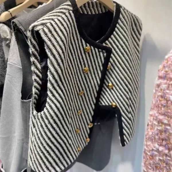 

women's vests fashion stripe sleeveless cardigan women's autumn winter clothing women's warm coat casual girl cute coat 23032, Black;white