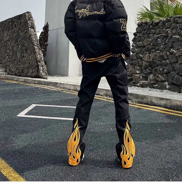 

men's jeans fried street embroidery hiphop black flame high harajuku flared goth denim pants printed boyfriend 230329, Blue