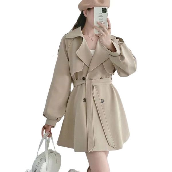 

women's trench coats 2023 spring autumn korean coat women joker leisure doublebreasted lantern sleeve temperament slim windbreakers 230, Tan;black