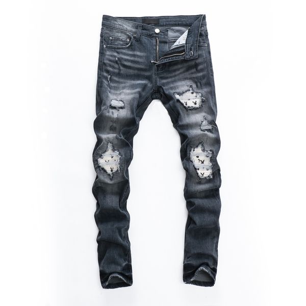 

2023 men's jeans designers jean hombre trousers men embroidery patchwork ripped for trend brand motorcycle pant mens skinny, Blue