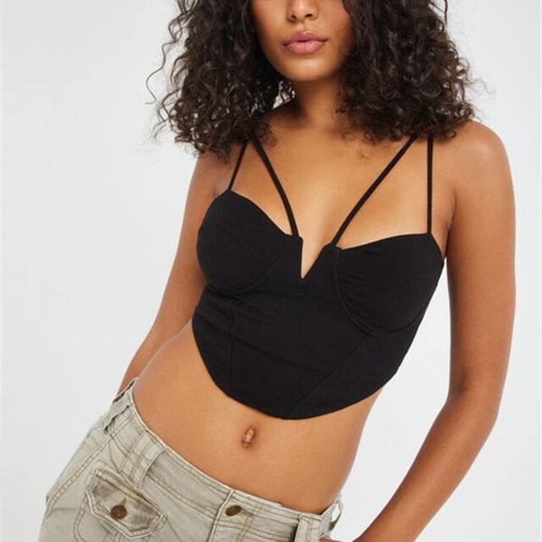 

y2k fashion summer tanks 2023 new year women's sleeveless camis sling tanks black blue wrap vest crop t shirt female lady, Black;white