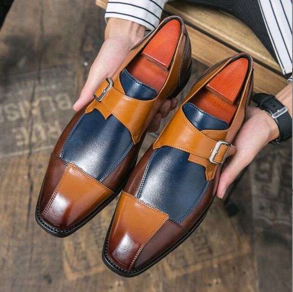 

men's dress shoes formal men monk designer shoes italian oxford shoes for men wedding dress brand leather double buckles brown, Black