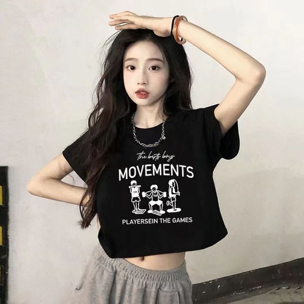 

summer women's high waist open bellybutton short sleeve, White;black