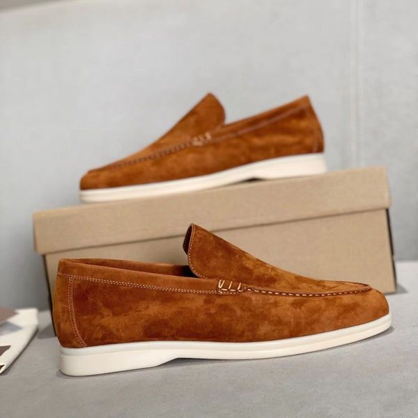 

famous brands casual shoes charms embellished walk suede loafers couple genuine mens leather casual slip on flats for men sports dress shoe, Black