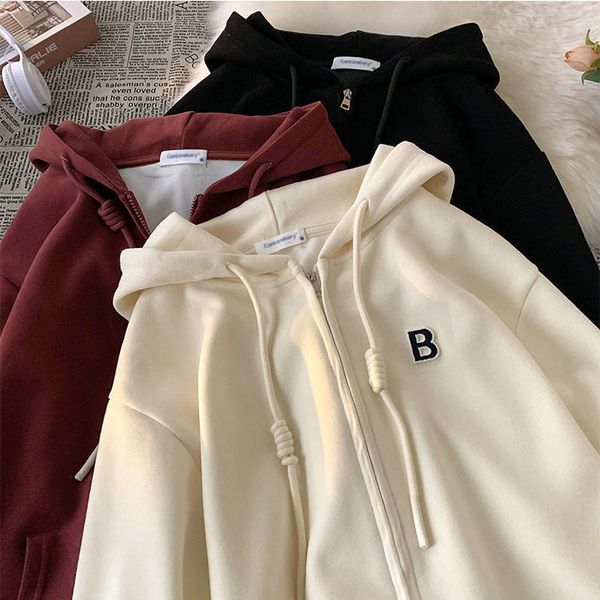 

womens hoodies sweatshirts hooide woman cardigan y2k sweater female spring and autumn american couple loose zipper jacket korean aesthetic 2, Black