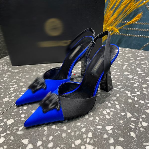 

2023 fashion women shoes pumps high heels pointed toe pearl mules slingback runway spell color wedding party -013, Black