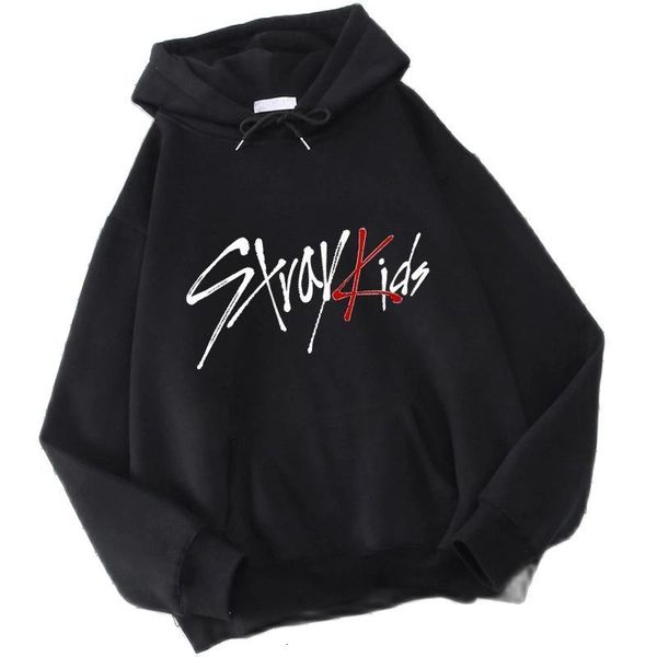 

mens hoodies sweatshirts stray kids fashion long sleeve printed front pocket inside fleece pullover sweater sweatshirt 230330, Black