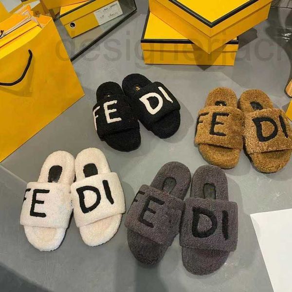 

slippers designer high version wool women's model autumn and winter new letter casual fashion wear flat uby3, Black
