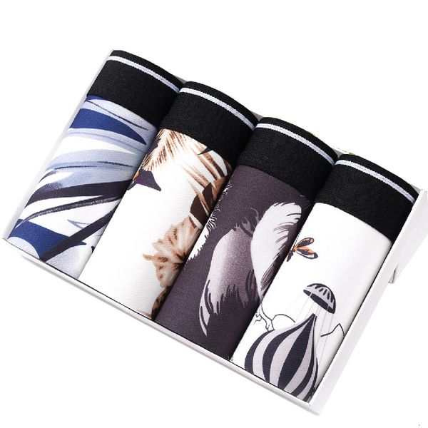 

underpants 4 wholesale men's underwear soft silk four seasons men's underwear boxing pants mid waist comfort breathable boxer 2303, Black;white