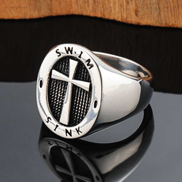 

designer rings jewelry personality punk cross english titanium steel ring dl23, Silver