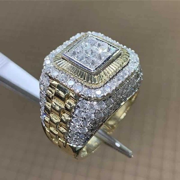 

band rings domineering gold color hip hop ring for men women fashion inlaid white zircon stones punk wedding ring jewelry j230330, Silver