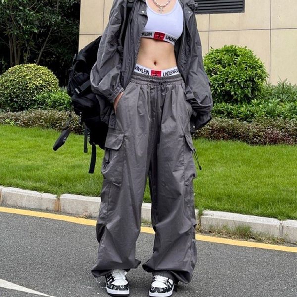 

women's pants capris y2k streetwear cargo pants women casual vintage baggy wide leg straight trousers jogger big pockets oversize overa, Black;white