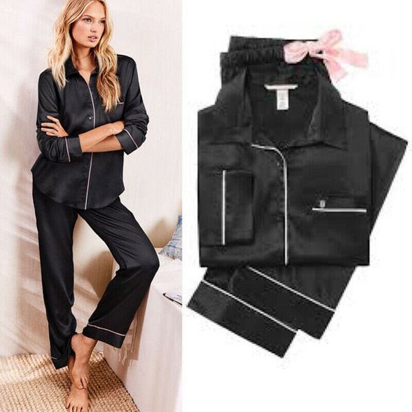 

women's sleepwear elegant fashion casual women's satin pajamas set pajamas casual wear 230330, Black;red