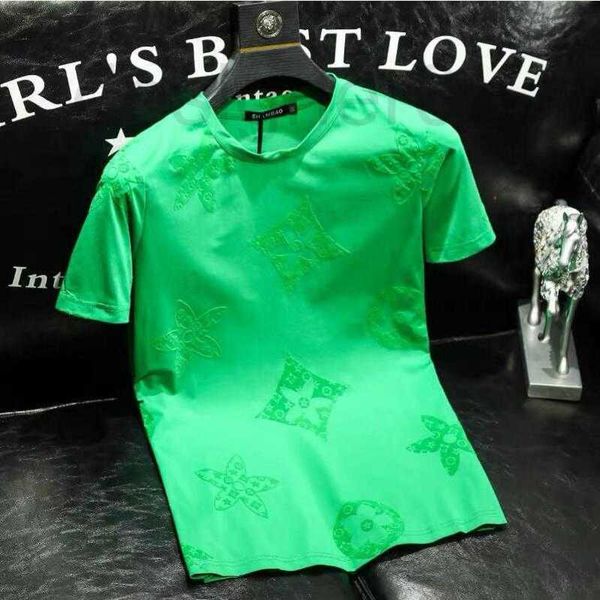 

men's t-shirts popular european station 2022 new men's flocking round neck t-shirt trendy printing slim large size short-sleeved m, White;black