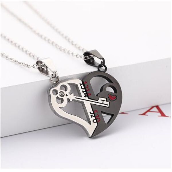 

couple necklace broken heart 2 pcs key locket dad mom love you pendant necklace double color friends family lovers jewelry gift gc2000, Silver