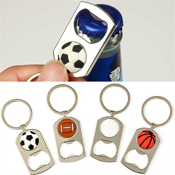 

key rings fashion charm sport ball keyring paint metal bottle opener basketball football key chain car bag pendant party souvenir gifts aa23, Slivery;golden