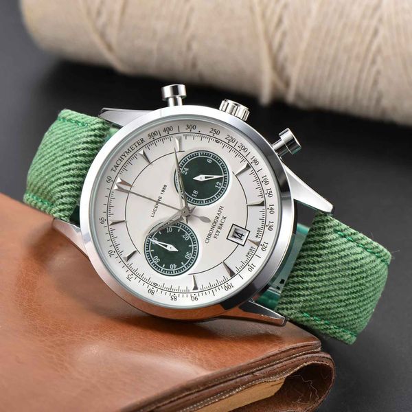 

2023 men's luxury quartz watch business leisure fashion five-pin multifunctional calendar cloth band watches, Slivery;brown