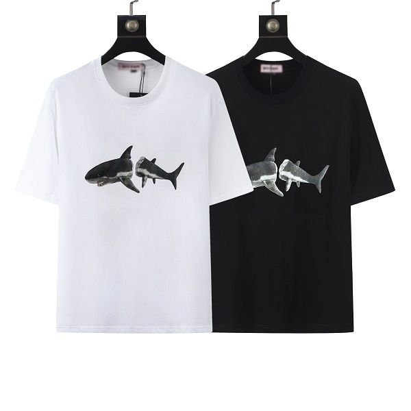 

new pringting tee t shirt cotton summer street skateboarding mens and womens short sleeve casual t-shirt shark print short sleeve, Black;brown