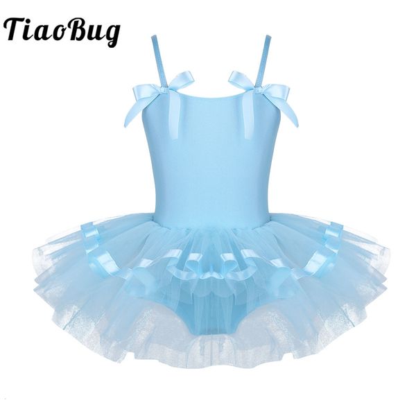 

dancewear tiaobug child sleeveless bowknot ballerina dance leotard girls gymnastics leotard princess ballet tutu dress kids dance costume 23, Blue
