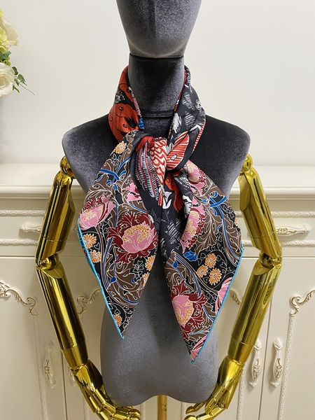 

women's square scarf scarves 100% twill silk material black color pint letter flowers pattern size 90cm- 90cm, Blue;gray