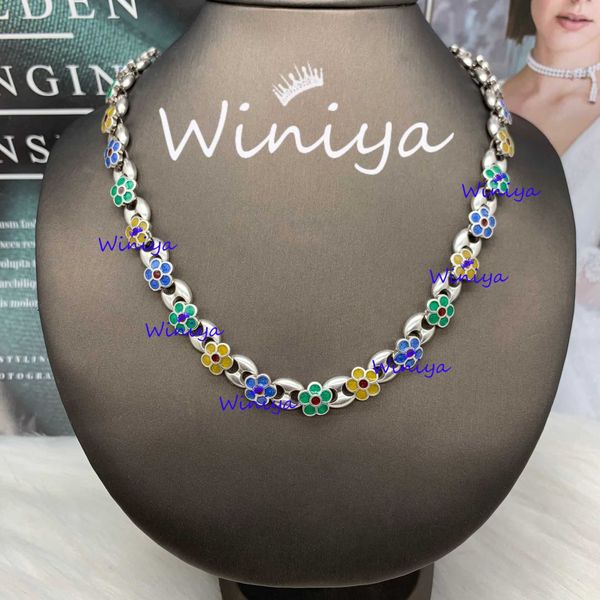 

2023 designer gujia matching set new letter enamel color necklace bracelet women's light luxury ornament, Silver