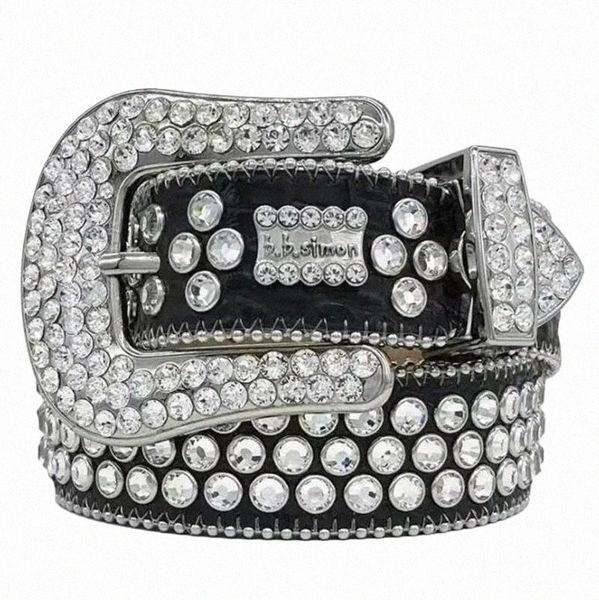 

2022 designer bb belt simon belts for men women shiny diamond belt black on black blue white multicolour with bling rhinestones as gift k894, Silver