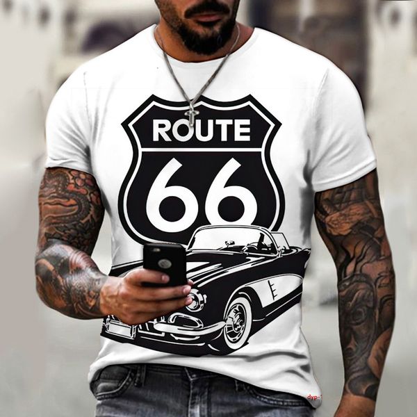 

mens tshirts summer male of large sizes vintage loose clothing short fashion america route 66 printed letters the red breathable 230330, White;black