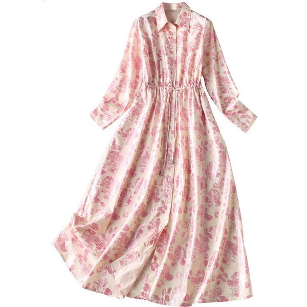 

casual dresses cotton dress autumn women's printed single breasted dress 230330, Black;gray