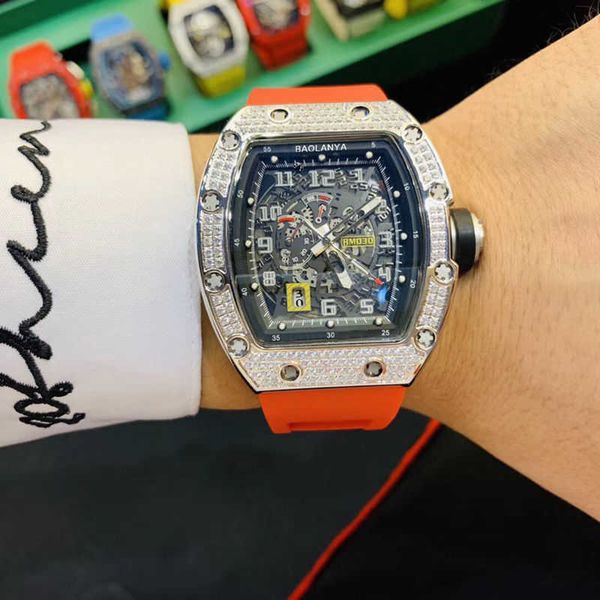 

milles watch new fashion men's full sky star watch leisure personality wine bucket large dial calendar hollow out mechanical watch men&, Slivery;golden