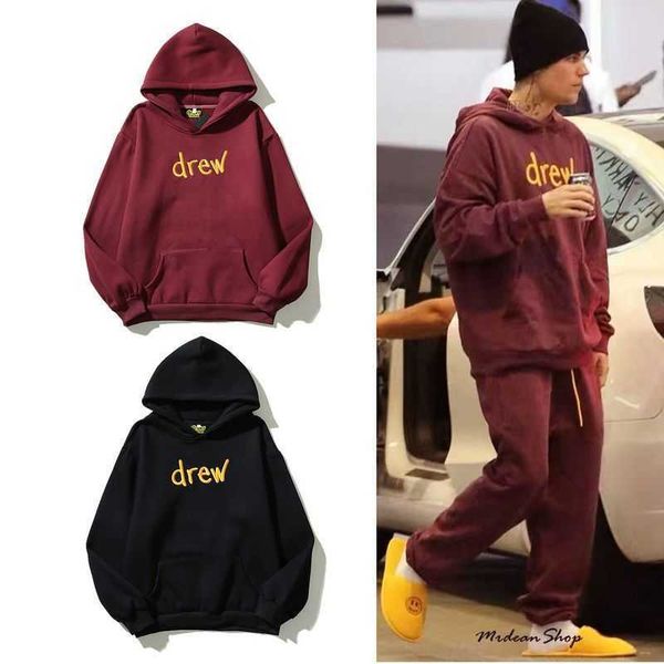 

drew alphabet three-dimensional embroidery smiley face fashion brand minority american ins loose men's and women's lovers hoodie, Black;brown