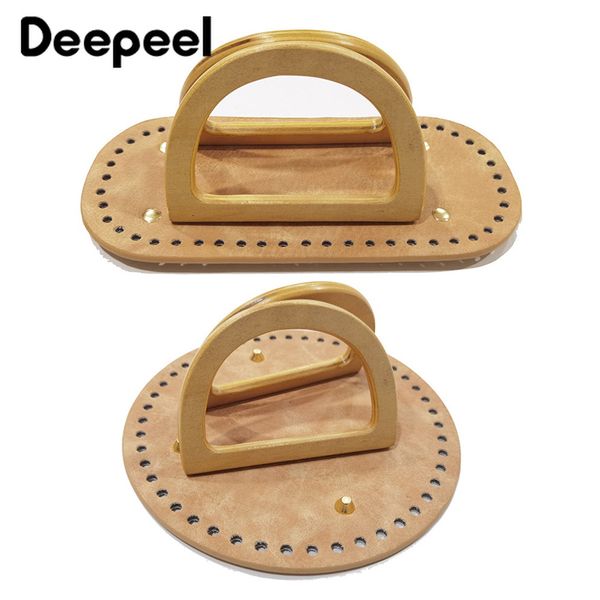 

bag parts accessories 1set deepeel wooden handles with leather bottom handmade material wovenbag handbags knit s diy sewing 230330, Black