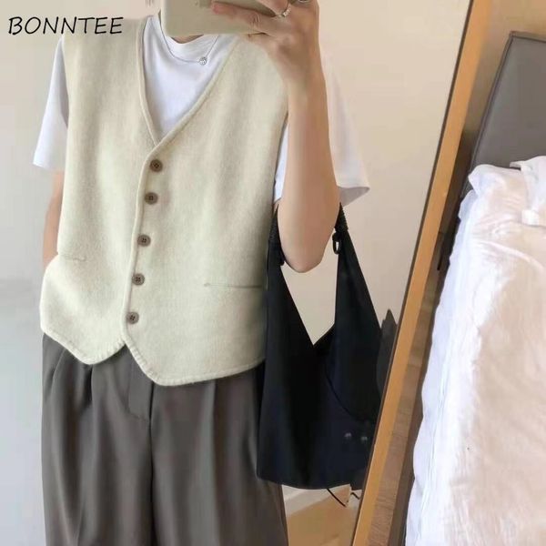 

women's vests women's knitting korean flexible full match spring simple casual v-neck women loose student daily harajuku retro wom, Black;white