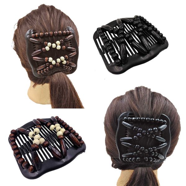 

magic hairpin cr59 fashionable exquisite comb versatile wood bead, Golden;silver