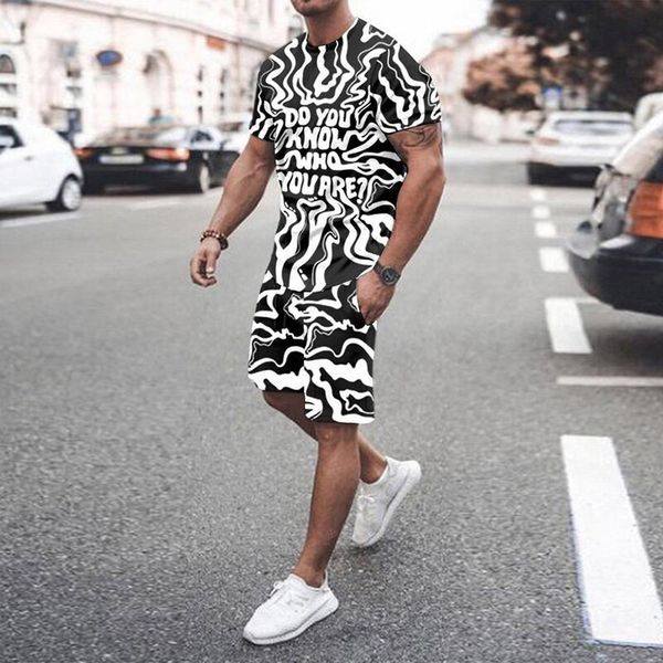 

men's tracksuits clothes fashion casual twopiece sets oversized o neck summer 3d print men suit sportwear outfits tshirt 230330, Gray